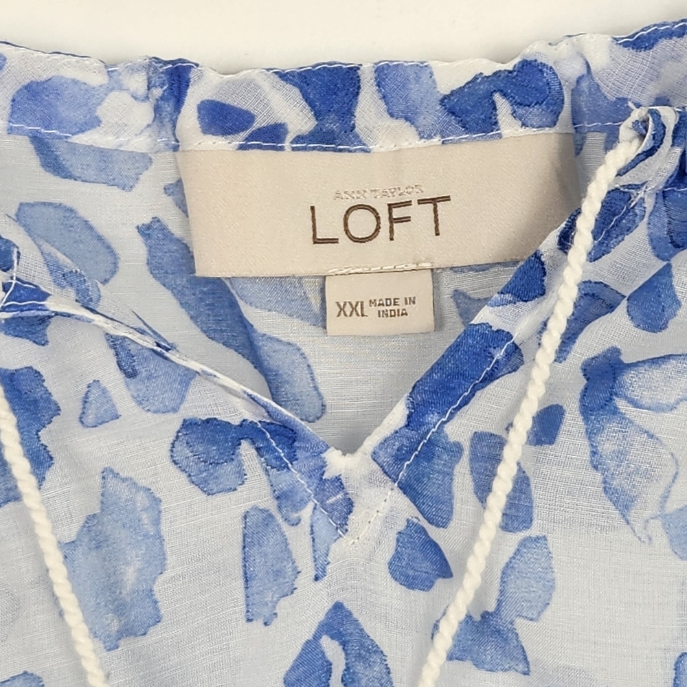 Ann Taylor LOFT Blue Print Sleeveless Drawstring Neckline Elastic Waistline XXL - Picture 5 of 8